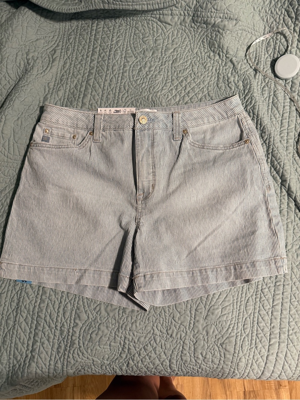 Seven7 Light Blue Pinstripe Cotton Bermuda Shorts